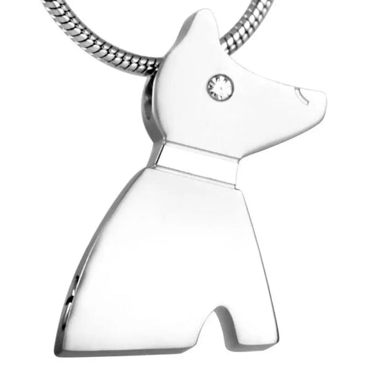 Stainless Steel Cremation Pendant for Pet Ashes - Keepsake Urn Necklace - Silver Dog Style B
