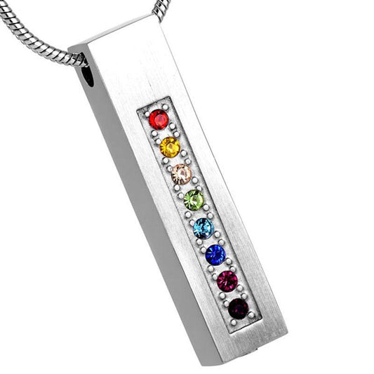 Stainless Steel Cremation Pendant for Pet Ashes - Keepsake Urn Necklace - Silver with Coloured Stones