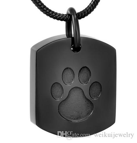 Stainless Steel Cremation Pendant for Pet Ashes - Keepsake Urn Necklace - Black Paw with Necklace and Funnel in Box